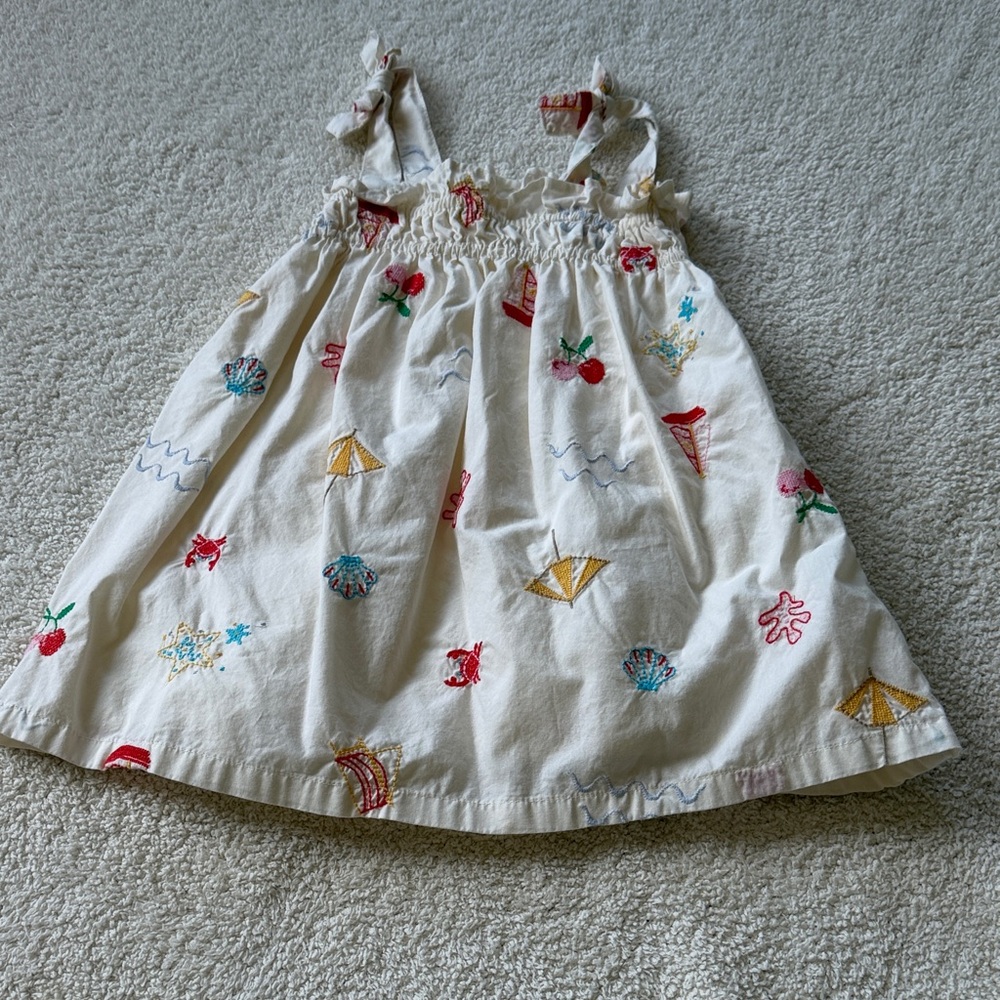 GAP Cream Sundress with Colorful Embroidery
